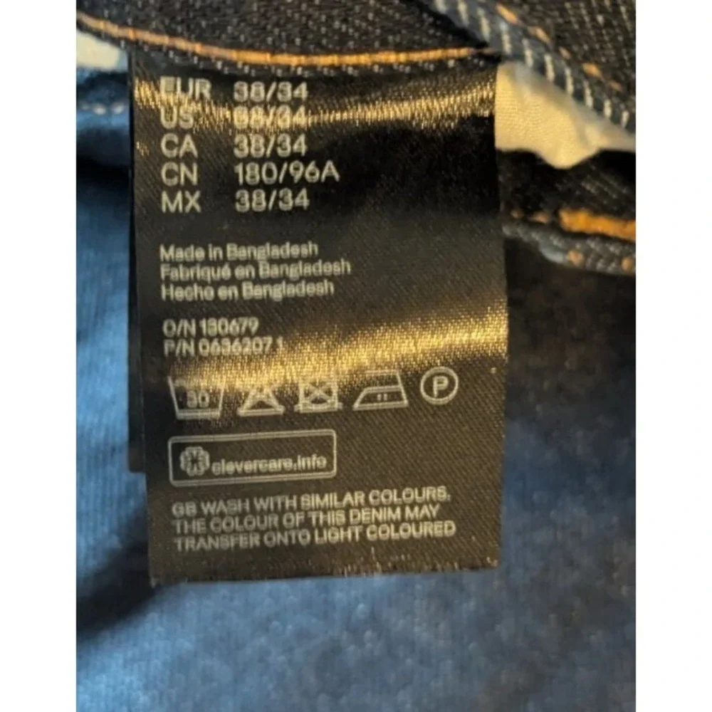 H&M &Denim Slim Jeans Mens 38x32 Blue dark Wash Stretch Tapered Denim Pants